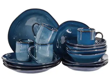 Vajilla de 16 piezas HAWTHORN Gres Azul - Accesorios decorativos