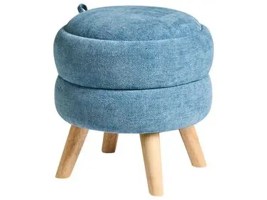 Puf con almacenaje HAWLEY Chenilla Azul - Accesorios decorativos