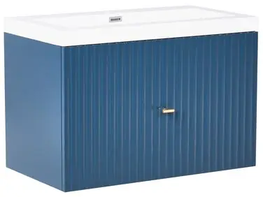 Wall Mounted Vanity Unit with Basin with Gold Handle LAGO Dark Blue - Bathroom