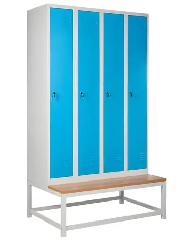 Taquilla de 4 puertas con banco ATHLETE Metal Gris/Azul - Oficina