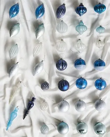Set of 35 Baubles SNOWFALL Glass Blue - Christmas