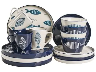 Vajilla de 16 piezas TAMARIND Porcelana Blanco/Azul - Accesorios decorativos