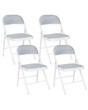 Set of 4 Folding Chairs SPARKS Metal Light Grey/ White - Home Office