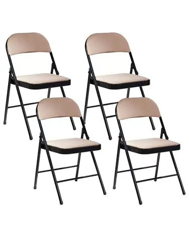 Set of 4 Folding Chairs SPARKS Metal Beige/ Black - Home Office