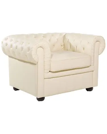Armchair CHESTERFIELD Leather Light Beige - Living Room