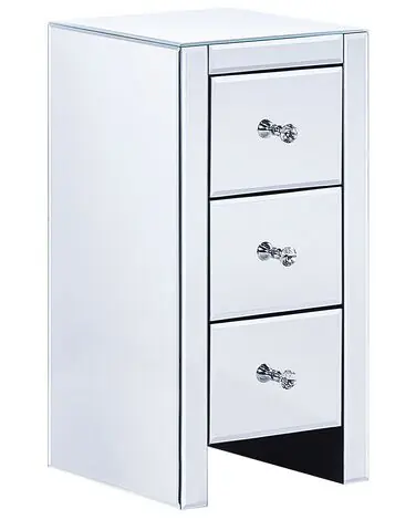 3 Drawer Bedside Table LORRIS Glass Mirrored Silver - Bedroom