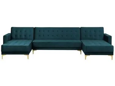 Sofá cama modular en U 5 plazas ABERDEEN Terciopelo Verde azulado - Sala de estar