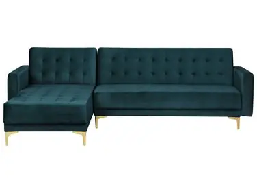Sofá cama modular esquinero 4 plazas ABERDEEN Terciopelo Verde azulado Derecha - Sala de estar
