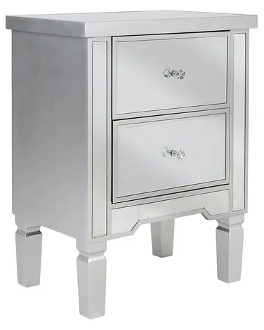 2 Drawer Bedside Table TIGY Glass Mirrored Silver - Bedroom