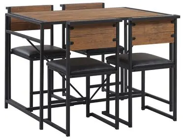 Conjunto de comedor BURTON Marrón/Negro 4 plazas - Sala de estar