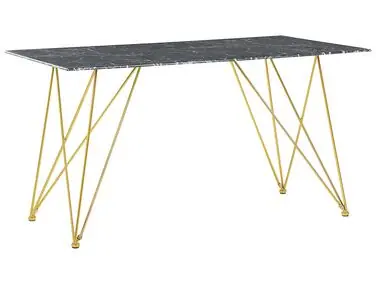 Mesa de comedor KENTON Mármol negro 140 cm 80 cm Vidrio templado
