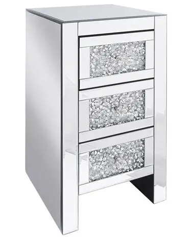 3 Drawer Bedside Table LORAY Glass Mirrored Silver - Bedroom