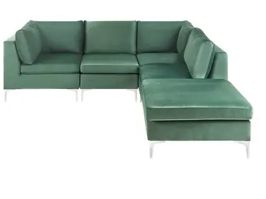 Sofá modular esquinero 4 plazas EVJA Izquierda Verde Terciopelo con otomana - Sala de estar