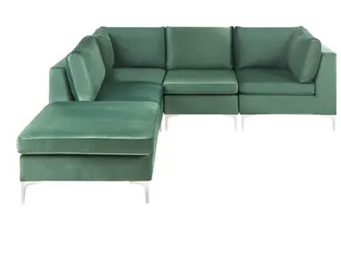 Sofá modular esquinero 4 plazas EVJA Derecha Verde Terciopelo con otomana - Sala de estar