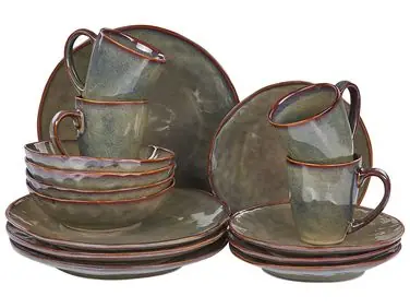 Vajilla de 16 piezas THYME Gres Verde oscuro - Accesorios decorativos