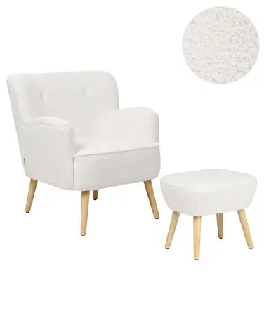 Armchair TUMBA with Footstool Boucle White - Living Room