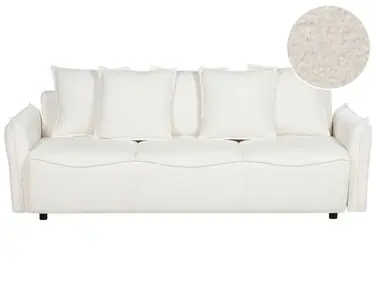 Sofa Bed 3 Seater KRAMA Boucle White with Storage - Living Room