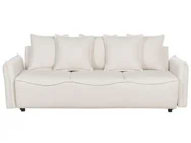 Sofa Bed 3 Seater KRAMA Fabric Off-White with Storage