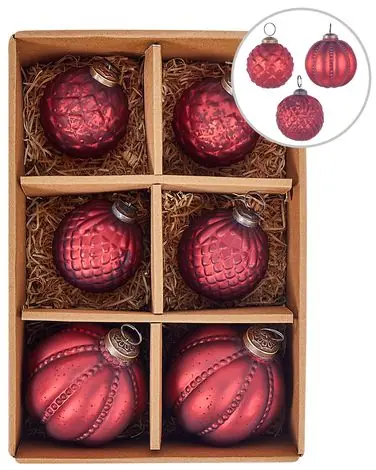 Set of 6 Baubles ARGENTIN Glass Red - Christmas