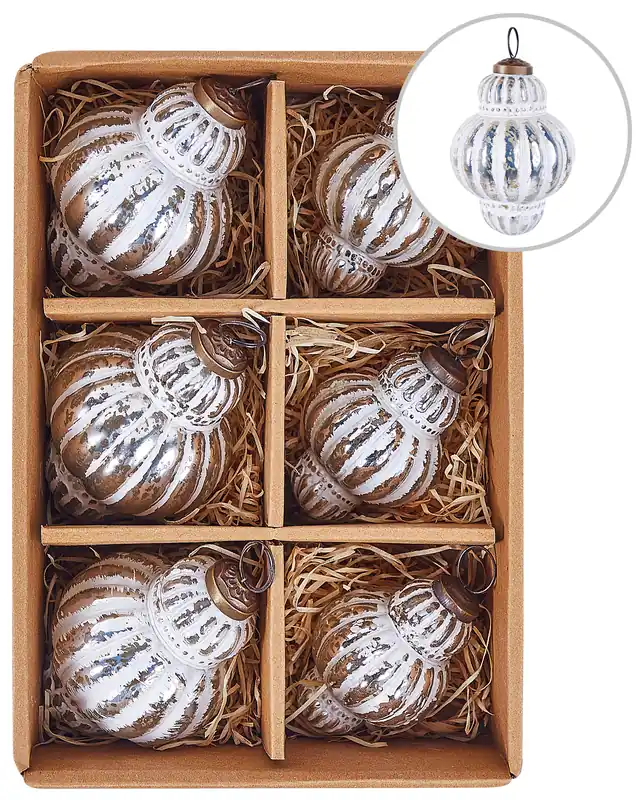 Conjunto de 6 bolas de Navidad CREMEUX Vidrio Plateado