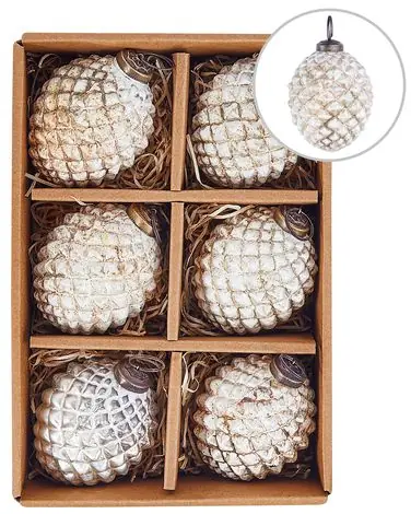 Conjunto de 6 bolas de Navidad LAITON Vidrio Blanco crema
