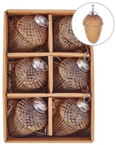 Set of 6 Baubles AMBRE Glass Gold - Christmas