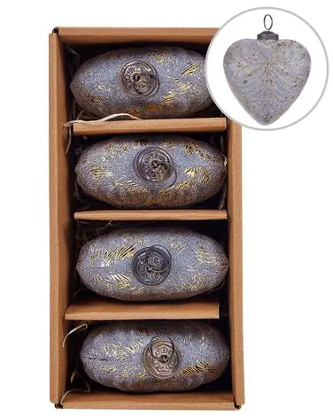 Set of 4 Baubles FERIABLE Glass Grey - Christmas