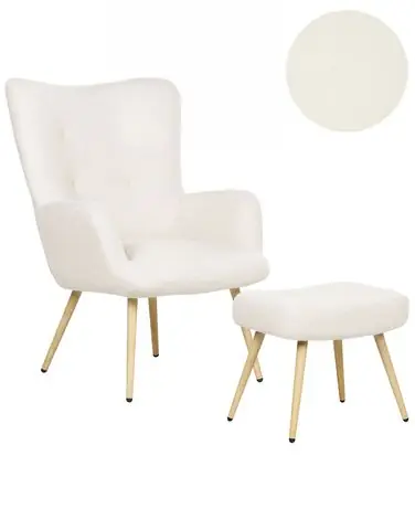 Wingback Chair VEJLE with Footstool Boucle Off-White