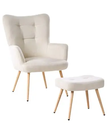 Wingback Chair VEJLE with Footstool Fabric Light Beige - Living Room