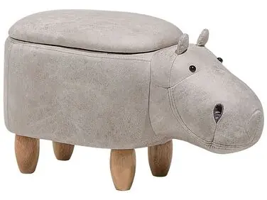 Storage Animal Stool HIPPO Faux Leather Light Grey Hippo - Living Room
