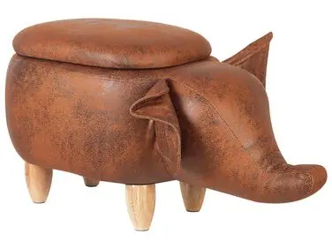 Storage Animal Stool ELEPHANT Faux Leather Dark Brown Elephant - Living Room