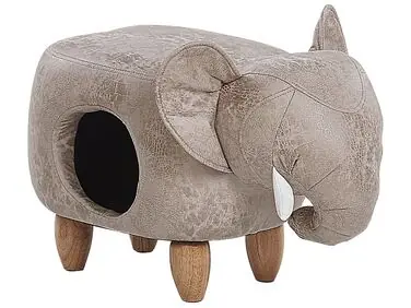 Storage Animal Stool JUMBO Faux Leather Grey Elephant - Living Room
