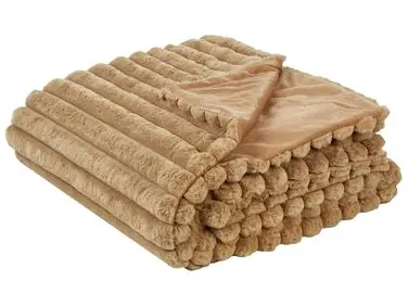 Bedspread RAKYA Faux Fur 200 x 220 cm Light Brown - Home Accessories