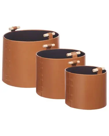 Conjunto de 3 cestas ARAM Piel sintética Marrón - Accesorios decorativos