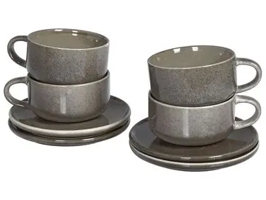 Conjunto de 4 tazas con platillos COSTMARY Gres Gris - Accesorios decorativos