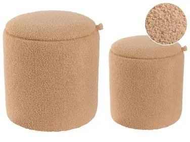 Conjunto de 2 pufs con almacenaje BEREA Bouclé Marrón claro - Sala de estar