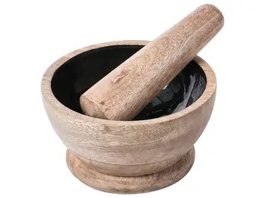 Mortero QENA Madera de mango Marrón/Negro - Accesorios decorativos