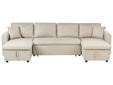 Sofá cama con forma de U 5 plazas SOMMEN Tela Beige claro con almacenaje - Sala de estar