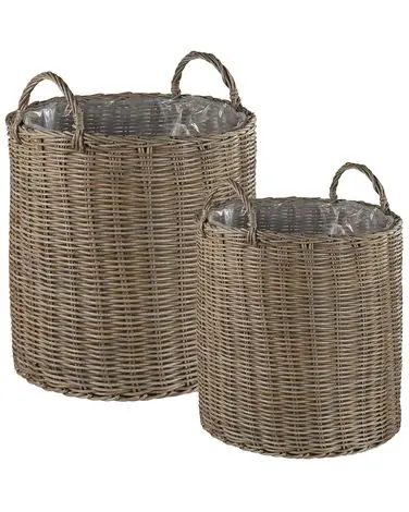 Conjunto de 2 macetas de mimbre BITOLA 40/48 cm Marrón Ratán sintético - Jardín y balcón