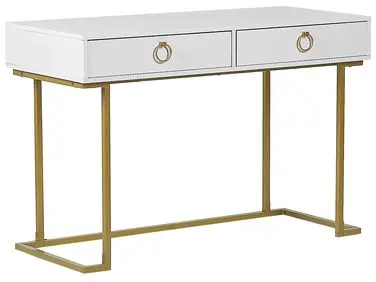 Console Table WESTPORT White/ Gold 115 cm 50 cm with Drawers - Home Office