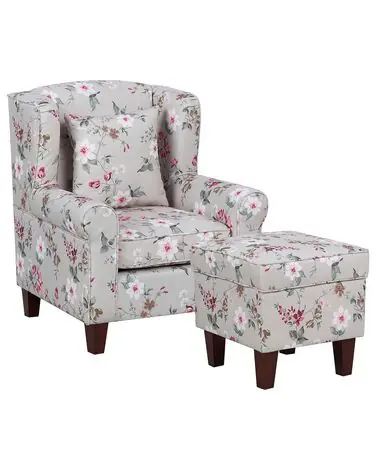 Wingback Chair HAMAR with Footstool Fabric Light Grey - Living Room