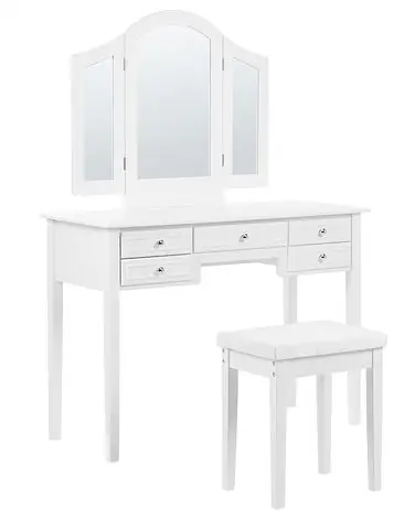 Tocador con espejo y taburete LUMIERE Blanco - Dormitorio
