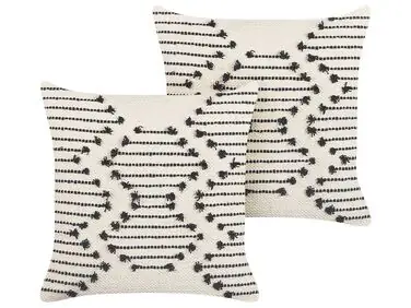 Conjunto de 2 cojines decorativos MYRTUS Algodón 45 x 45 cm Beige Patrón geométrico - Accesorios decorativos