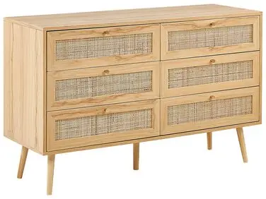 6 Drawer Chest PEROTE Rattan Light Brown - Living Room