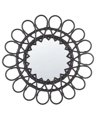 Wall Mirror BABAI 60 cm 60 cm Rattan Black - Home Accessories