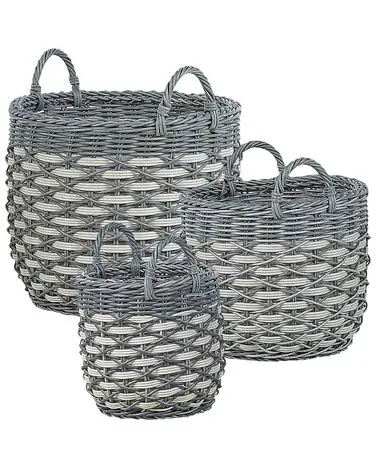 Set of 3 Wicker Planters GEFIRA 31/39/49 cm Grey PE Rattan - Garden & Balcony