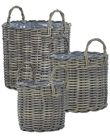 Set of 3 Wicker Planters NIKITI 29/35/40 cm Taupe PE Rattan - Garden & Balcony