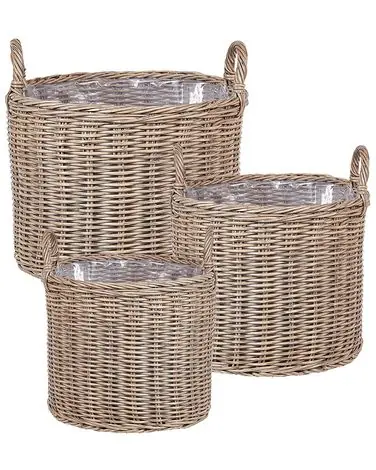 Set of 3 Wicker Planters PENDULA 33/37/45 cm Natural PE Rattan - Garden & Balcony