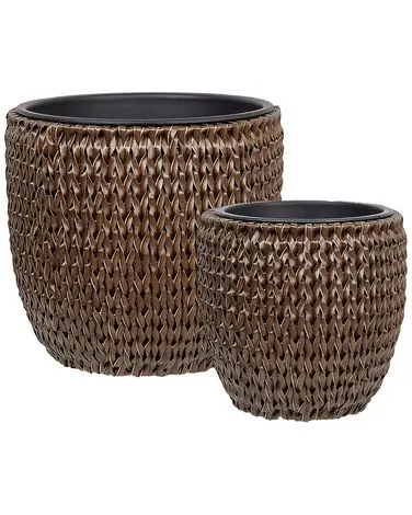 Set of 2 Plant Pots BERBERIS 34/45 cm Dark Brown PE Rattan - Garden & Balcony