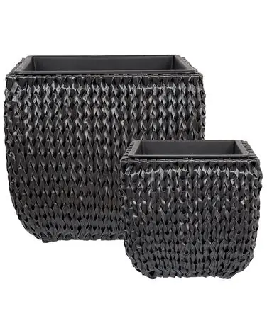 Set of 2 Plant Pots BERBERIS 34/45 cm Black PE Rattan - Garden & Balcony